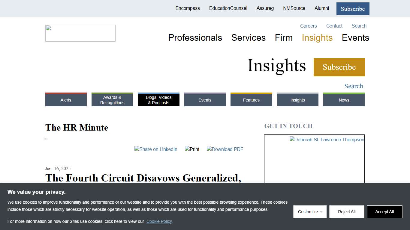Nelson Mullins - The Fourth Circuit Disavows Generalized, Overinclusive, and Overly Broad Classes and Class Definitions